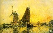 Johann Barthold Jongkind In Holland ; Boats near the Mill oil painting